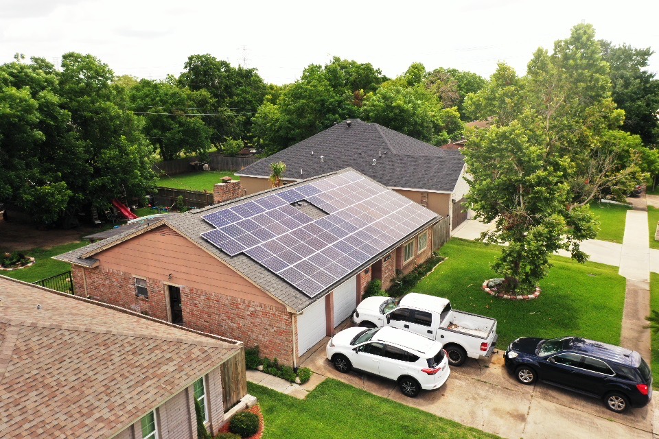 An image of a solar installation located in Houston, Texas installed by Solstice Solar's crew as a cover image for a "Solar Incentives" page.