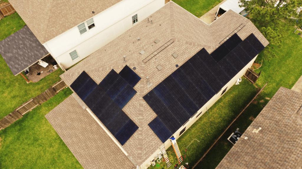 Residential roof in Houston with solar panels installed