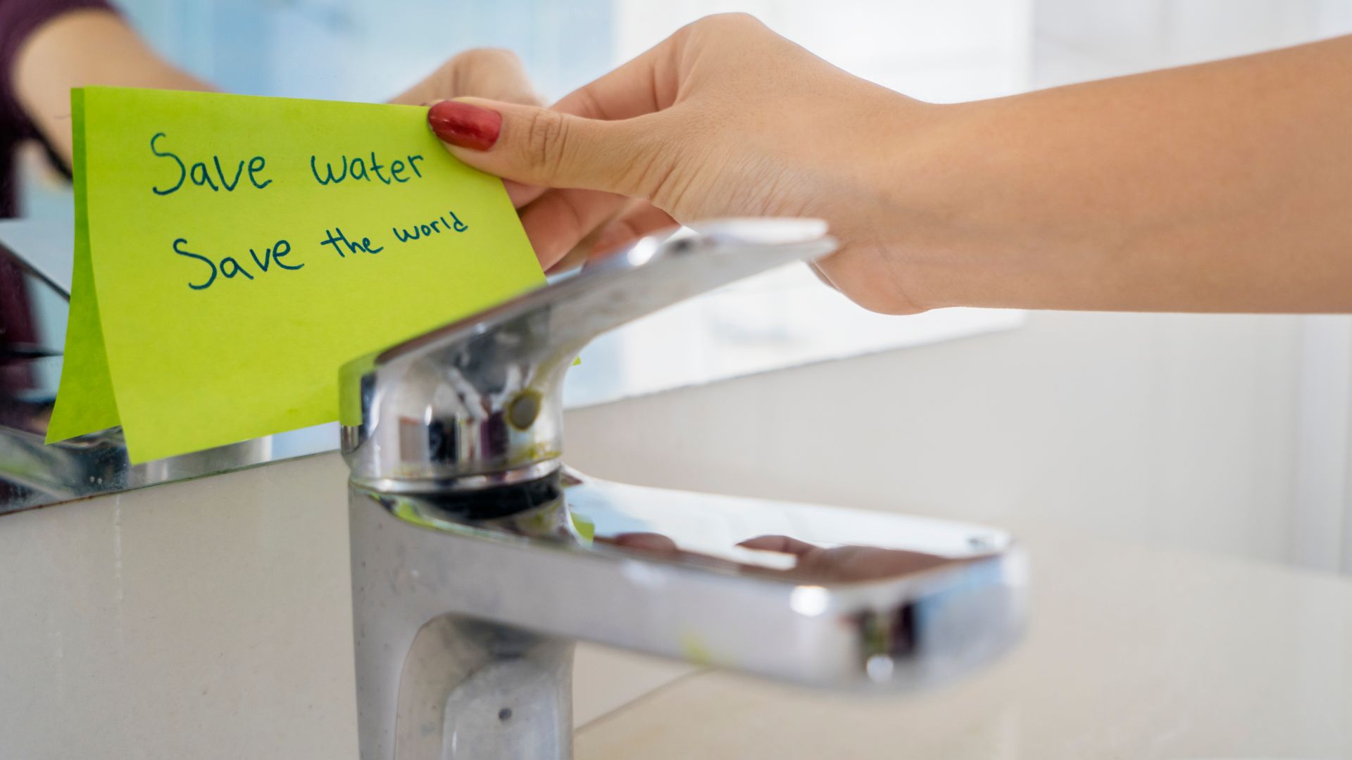 An image illustrating water conservation and sustainable living, featuring a dripping faucet